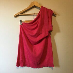 Hot Pink Off Shoulder Button Sided Cotton Blend Knit Top